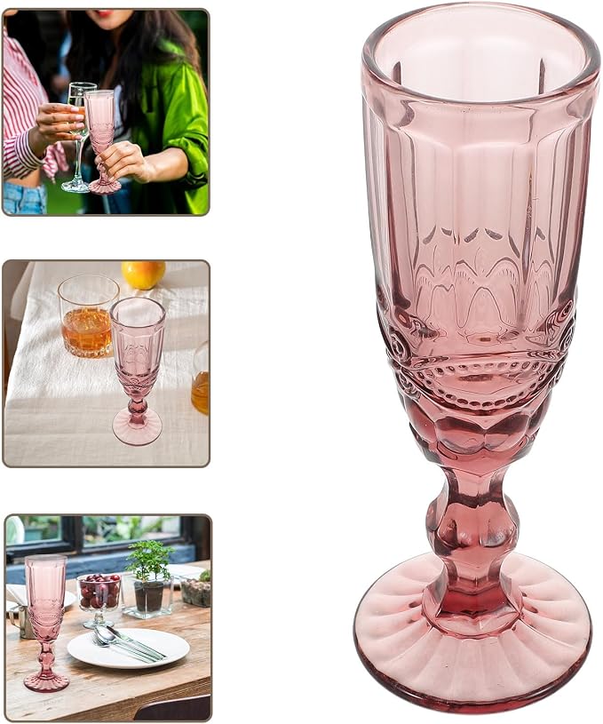 Sosoport Vintage Embossed Drinking Glasses Set, Thickened Purple Glass Goblets with Stem for Wedding and Gathering, Elegant Retro Glassware Sturdy for Family and Friends - Image 9