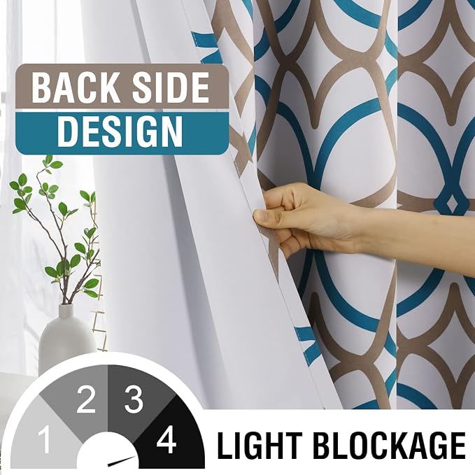 H.VERSAILTEX Blackout Curtains Printed Design 108 Inch Length 2 Panels Set Thermal Insulated Curtains for Bedroom Living Room Geometric Modern Grommet Window Drapes - Teal and Taupe - Image 3