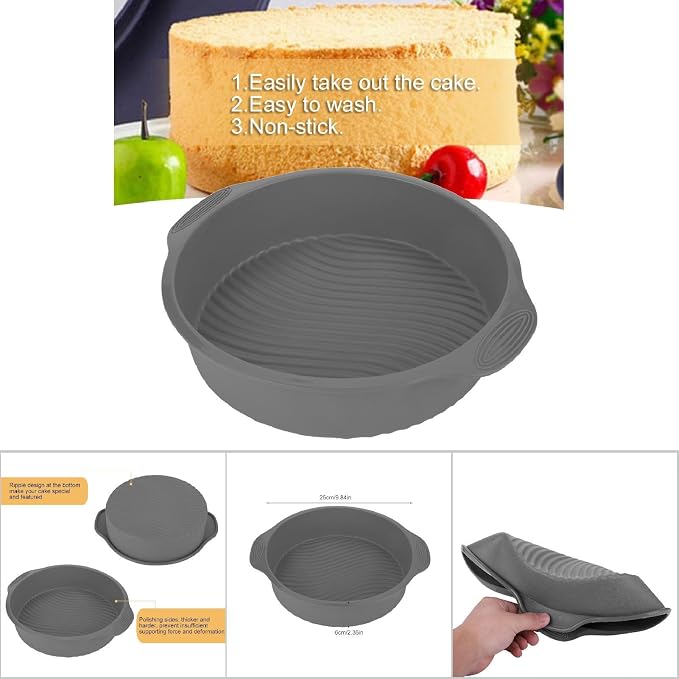 Silicone Cake Mold Round Shape Baking Pan for Oven and Microwave Food Grade Silicone Material in Green Pink Gray Blue 9 Inch Size (Gray) - Image 3