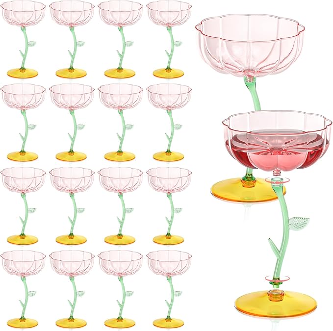 24 Pcs Pink Plastic Ribbed Coupe Glasses Detachable 7oz Flower Cocktail Glasses Modern Wavy Plastic Cocktail Coupes Disposable Martini Glasses Mimosa Glassware Champagne Goblets (24, PInk) by Unknown