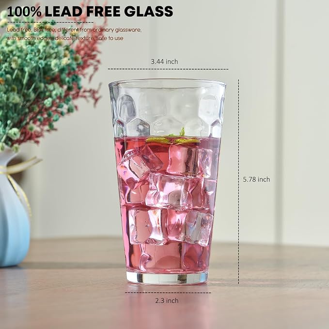 ALINK 16 oz Drinking Glasses, Set of 6 Highball Glass Cups Bar Glasses, Clear Heavy Base Stemmed Water Glasses for Beer, Iced Coffee Cups, Cocktail Glasses, Wine, Iced Tea, Dishwasher Safe - Image 4
