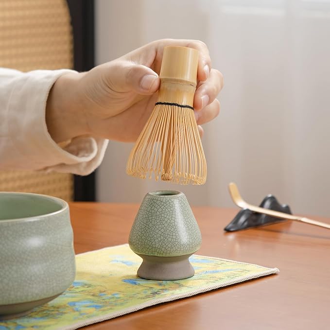 Japanese Matcha Ceremony Accessory, Matcha Whisk, Traditional Scoop (Chashaku), Tea Spoon, Whisk Holder, 1 tea bowl, 1 tea siev, The Perfect Set to Prepare a Traditional Cup of Matcha.