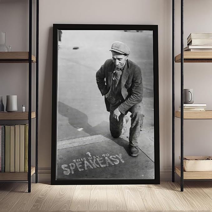 UXCBIA This Way to Speakeasy, Vintage Black And White, Alcohol Prohibition Poster Canvas Poster Bedroom Decor Sports Landscape Office Room Decor Gift Black Frame 08x12in(20x30cm) - Image 4