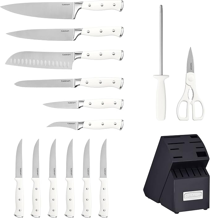 Cuisinart 15-Piece Knife Set with Block, High Carbon Stainless Steel, Forged Triple Rivet, White/Navy C77WTR-15PN - Image 3