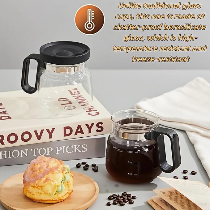 Coffee Pot Mug, 16oz Glass Novelty Coffee Cup with Leak-Proof Lid, Ideal Gift for Coffee Lovers, Mini Tea Pot Design for Home & Office Use