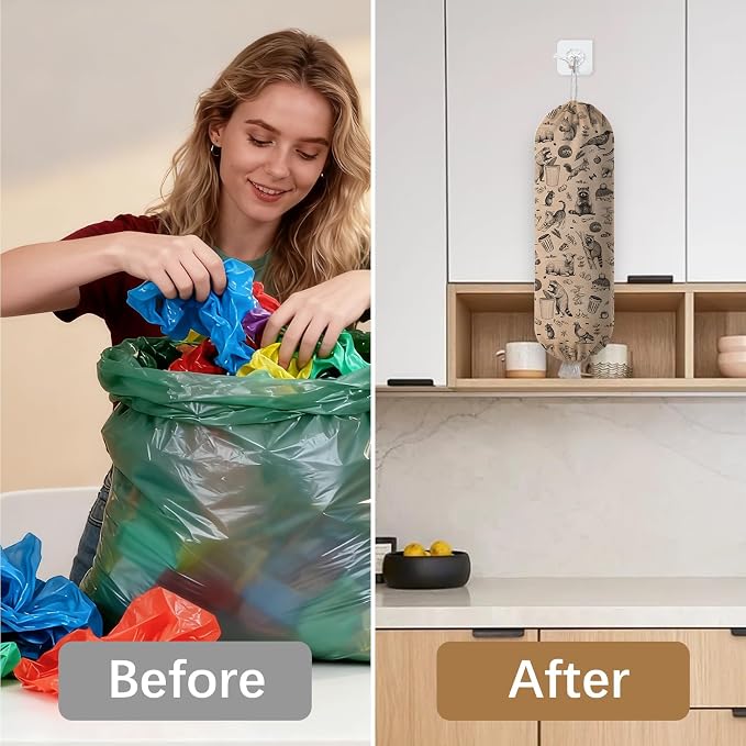 Plastic Bag Holder Dispenser, Plastic Grocery Bag Organizer & Wall Mount Paper Trash Bags Saver Storage for Kitchen Home Pantry Decor, Retro Animal Shopping Bags Storage Dispenser - Image 6