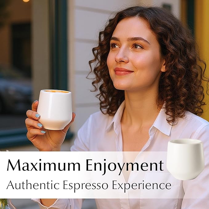 MIAMIO - Espresso Cups Set of 4 (3 oz) / Espresso Cup, Ceramic Espresso Cups, Handleless Mug, Japanese Tea Cups - Luxe Collection (White)