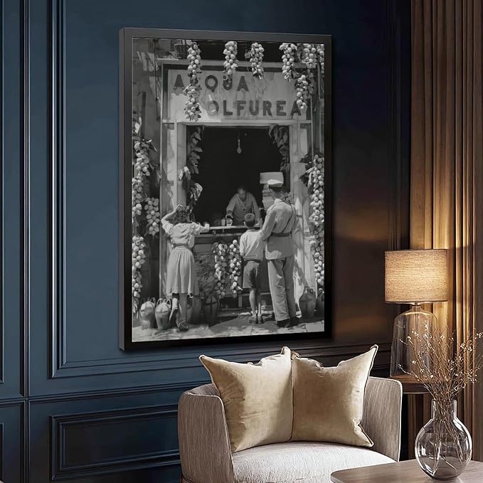 Italian Lemonade Seller, Streets of Naples 1940s, Black And White , Vintage Poster Canvas Poster Wall Art Decor Print Picture Paintings for Living Room Bedroom Decoration Black Frame 12x18in(30x45cm) - Image 3