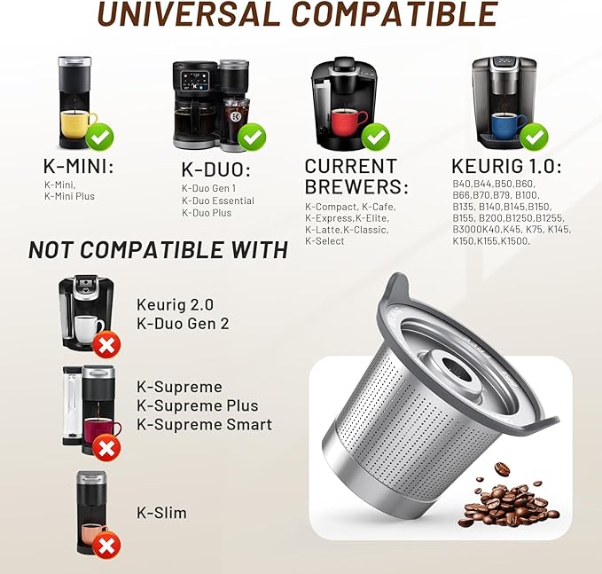 ComfortGrip™ Reusable K Cups – 3-Pack Stainless Steel Coffee Pods with Anti-Scald Silicone Lid, BPA-Free, Easy-Clean Filter – Compatible with Keurig 1.0 Only (Not for 2.0)