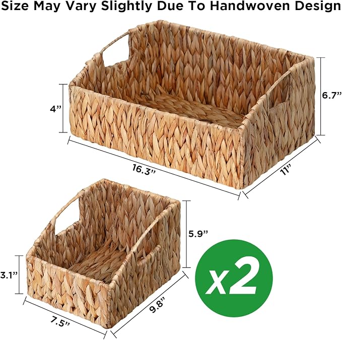 Pantry Baskets for Organizing, Wicker Basket Shelf Storage | Handwoven Pantry Organizers and Storage with Built-in Handles, Laundryroom Organization Storage Bins for Snack Cans - Image 6