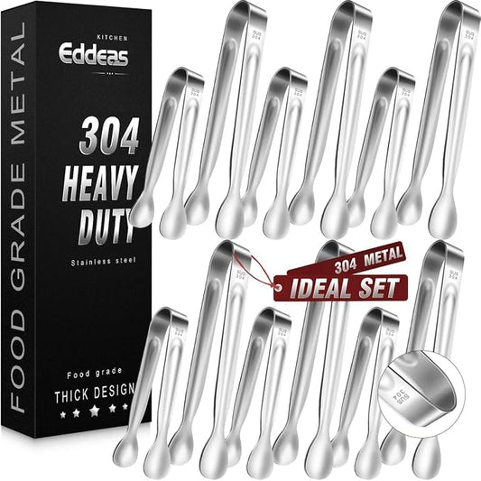 12PCS Ice Tongs Mini Sugar Tong - 2 Sizes 6 & 4 Inch Stainless Steel Small Serving Tongs, Small Kitchen Tiny Tong for Appetizers,Tea Party, Coffee Bar, Desserts (Silver) by Eddeas