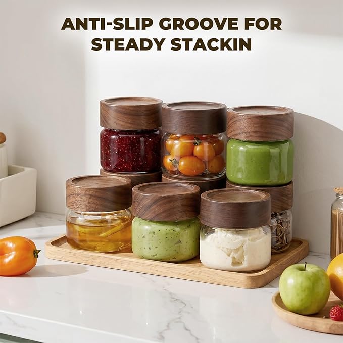 6 Pack 4 oz Glass Jars with Lids, Small Mason Jars with Airtight Acacia Wood Lid, Mini Glass Spice Jars for Kitchen Pantry Organization, 4oz Small Containers for Coffee Sugar Tea & Candy - Image 2