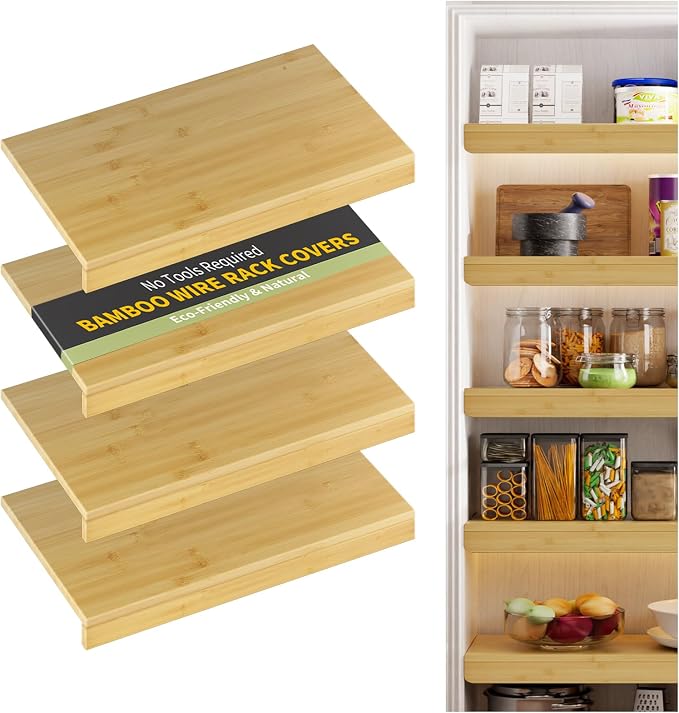 Wire Shelf Covers, Bamboo Wire Rack Covers for Pantry, Closet，Kitchen (4pcs, 28" W x 16" D, Natural) by ClimbHope