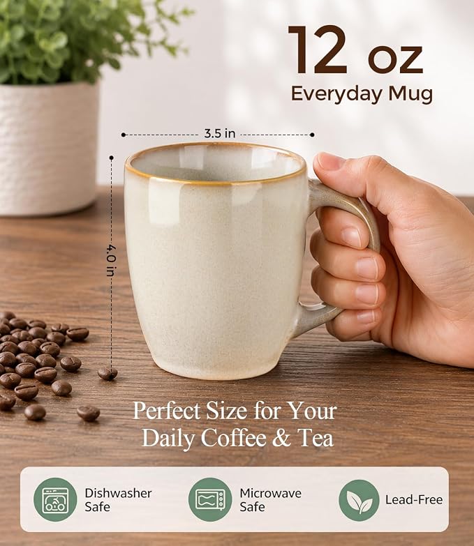 GBhome 12OZ Coffee Mugs Set of 4, Stoneware Coffee Mugs Set, Dishwasher & Microwave Safe - Image 3