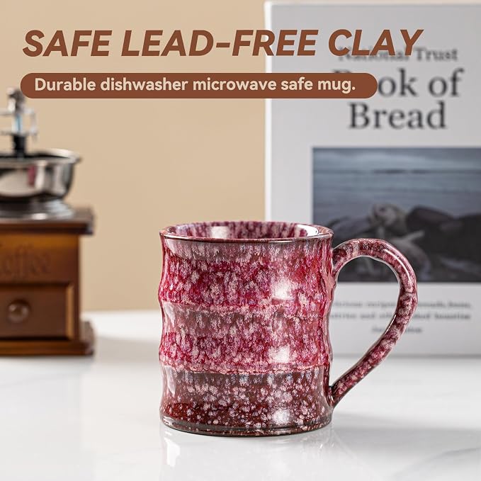 Unique Reactive Glaze Cherry Red Ceramic Coffee Mug - 15 oz Large Coffee Cup M-HY025-43-ZJYHH - Image 7