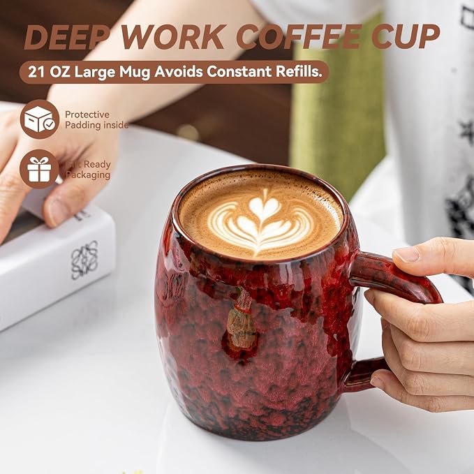 Crimson Magma Ceramic Coffee Mug - 21 oz Large Coffee Cup with Ergonomic Handle, Unique Reactive Glaze Ceramic Mug for Office Home, Birthday Gift for Men Women - Image 5