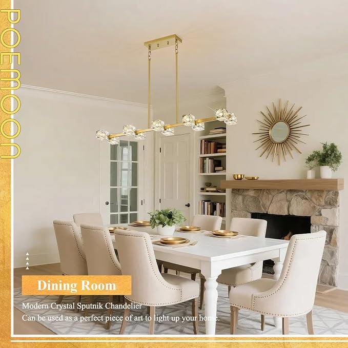 10 Lights Modern Crystal Chandelier L 43" Dining Room Gold Sputnik Ceiling Pendant Lights Industrial Hanging Light Fixture for Kitchen Island Over Table Living Room Bedroom - Image 2