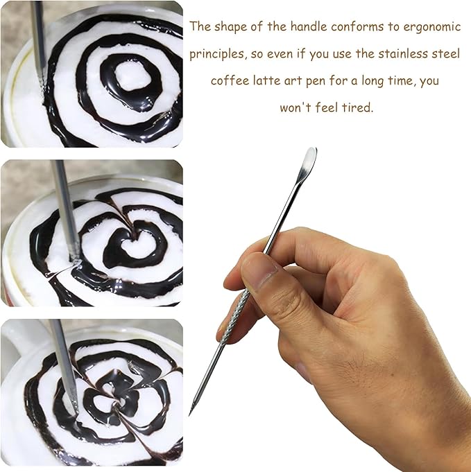 4 Barista 304 stainless steel decorative latte art pens and fancy coffee tools, suitable for baristas in coffee bars to create creative designs and decorations