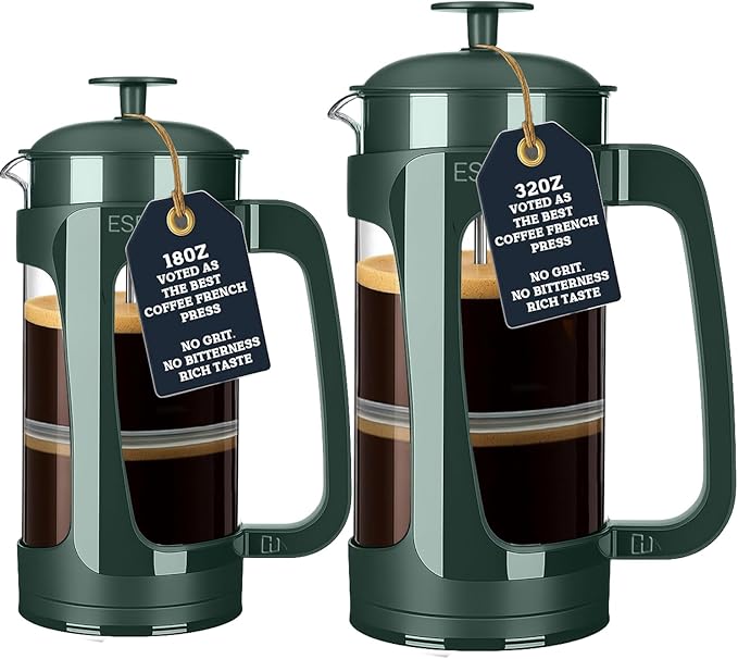 ESPRO P3 French Press Coffee Maker – Patented Double Micro-Filter for Grit-Free Brew, Heat Resistant thicker Borosilicate Glass Coffee press – Green (32 oz)