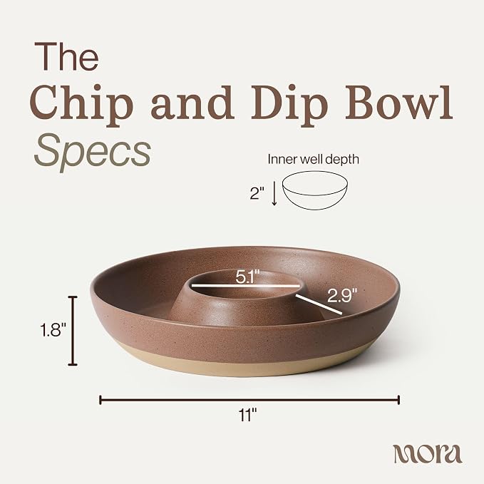 Mora Ceramic Chips and Dip Serving Tray: Large Divided Party Bowl Set for Chips & Salsa, Veggies & Dip, Fruit, Snacks, Entertaining, Hosting, etc. Minimalist Design for the Modern Hostess - Terracotta - Image 2