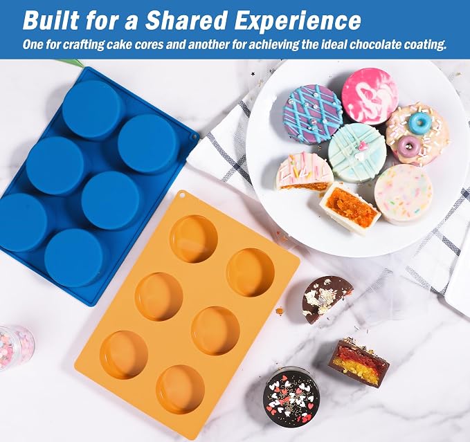 Webake Cake Puck Mold Set 2 Different Sizes, Silicone Flat Cake Pop Molds for Chocolate Covered Desserts, BPA Free - 2 Molds & 1 Scraper - Image 3