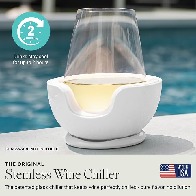 VoChill Stemless Wine Glass Chiller | Keep the Chill In Your Glass | Made in the USA | Separable & Refreezable Chill Cradle | Actively Chills Stemless Glassware | Quartz, Single Stemless - Image 2