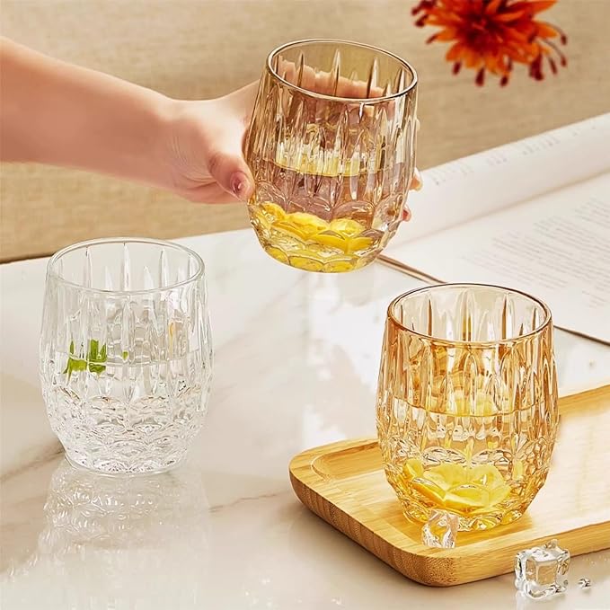 Water Glasses Textured Crystal Glass Cups, 2 Size Clear Fancy Glassware for Cocktail Tea Water Beer Soda Beverages for Home Kitchen，Bruin Small - Image 7