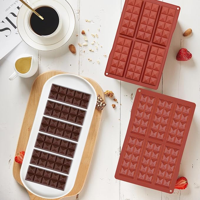 Chocolate Bar Molds Silicone Non Stick 2 Pack,Deep Dubai Granola Bar Diamond Shapes Mold for Making Filling Knafeh Pistachio Candy Snacks - Image 7