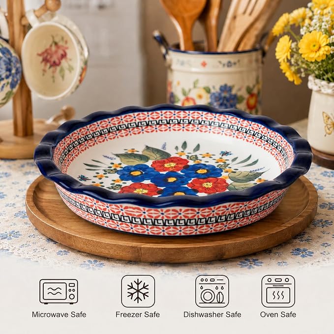 Ceramic Pie Pan for Baking, 10.6 in Hand-Painted Pie Plate for Cooking, 37 oz Deep Dish Pie Pans, Non-Stick Pie Dishes for Apple Pie, Tart, Pizza, Quiche, Oven & Dishwasher Safe, Lead-Free, White - Image 4