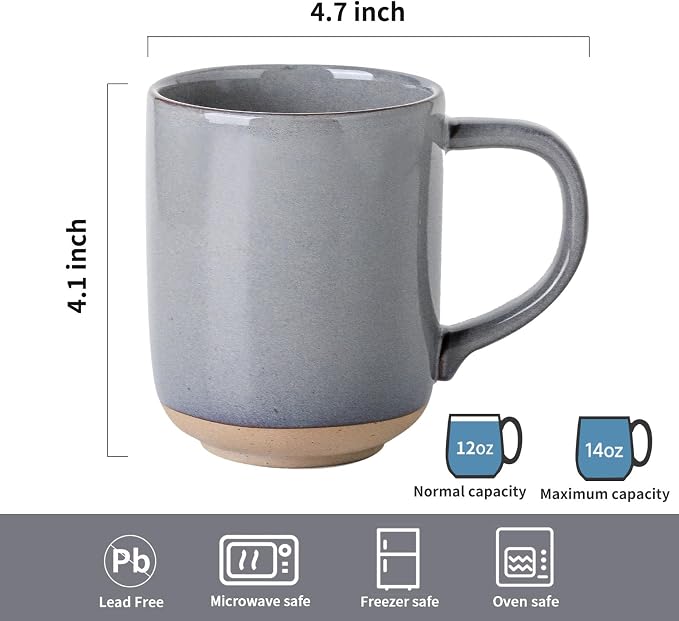 HASENSE Coffee Mugs, 12 OZ Coffee Cups Ceramic Set of 4 with Handle and Speckled Patterns for Man Woman, Vintage Stoneware Porcelain Coffee Cups Set for Tea, Cocoa, Milk, Latte and Cappuccino - Gray - Image 2