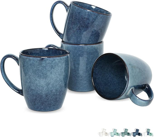 Bosmarlin Ceramic Coffee Mug Set of 4, 17 Oz, Coffee Cups with Big Handle, Microwave Safe, Unique Reactive Glaze (Deep Blue, 17 Oz) by Bosmarlin