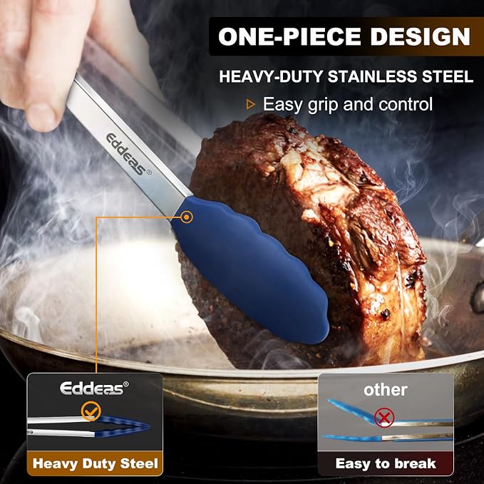 Tongs For Cooking - Silicone Metal Kitchen Tong 7" 9" & 12" Blue | 600°F Heat Resistant Silicone Tong, All Metal handle Locking Tongs with Silicone Tips, Heavy Duty Stainless steel - Image 2