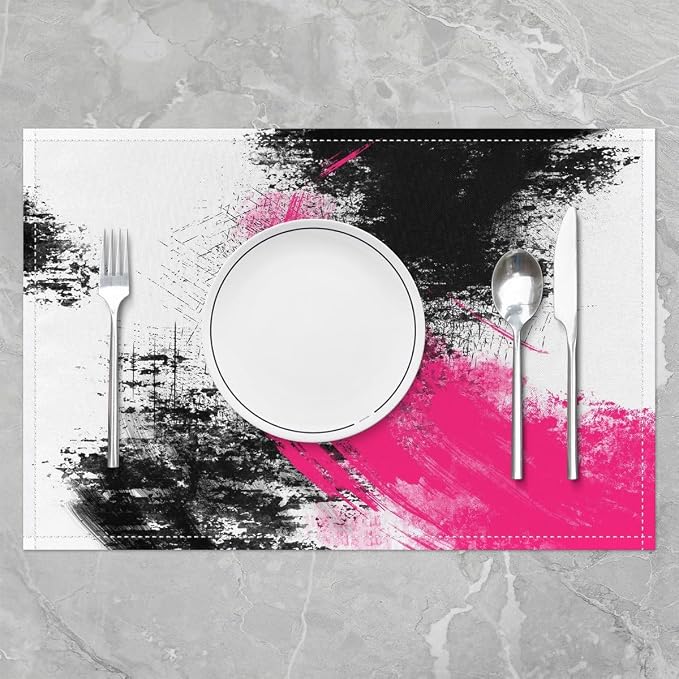 Feelyou Hot Pink White Black Placemats Set of 4 18"x12" Kids Abstract Placemat for Kitchen Dining Table Decor Indoor Outdoor for Boys Geometric Table Place Mats, Modern Art Luxury - Image 2