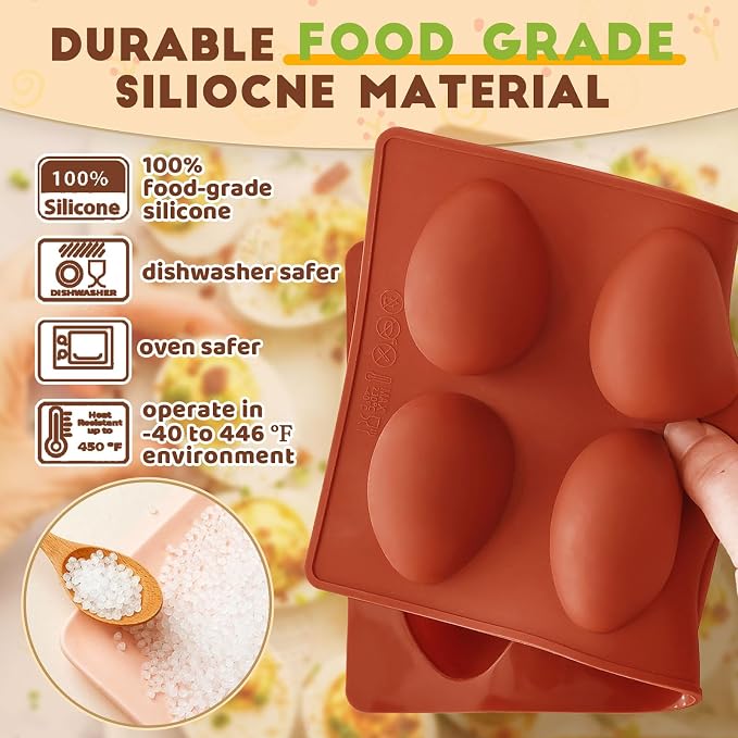 HKNMTT Silicone Egg Molds Easter 2PCS, 2.4" Food Grade 3D Moulds for Vegan Deviled Eggs Peanut Filling 3D Chocolate Candy Jello Pudding Soap Gift, Oven Safe Baking Cake Kit - Image 4