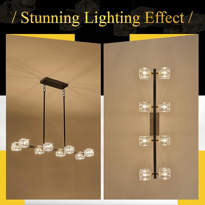 Black Gold Crystal Chandelier Modern 8-Light Sputnik Ceiling Pendant Lights L 31.5" Industrial Adjustable Hanging Light Fixture for Dining Room Kitchen Island Living Room Bar Over Table - Image 6