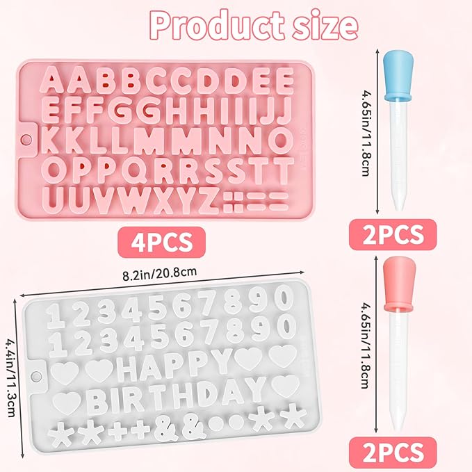 4 Pcs Letter Molds for Chocolate,Non-Stick Chocolate Molds Silicone, Alphabet Baking Tools for Party Cake Candy Cookie Baking Decorations(Pink&Grey)