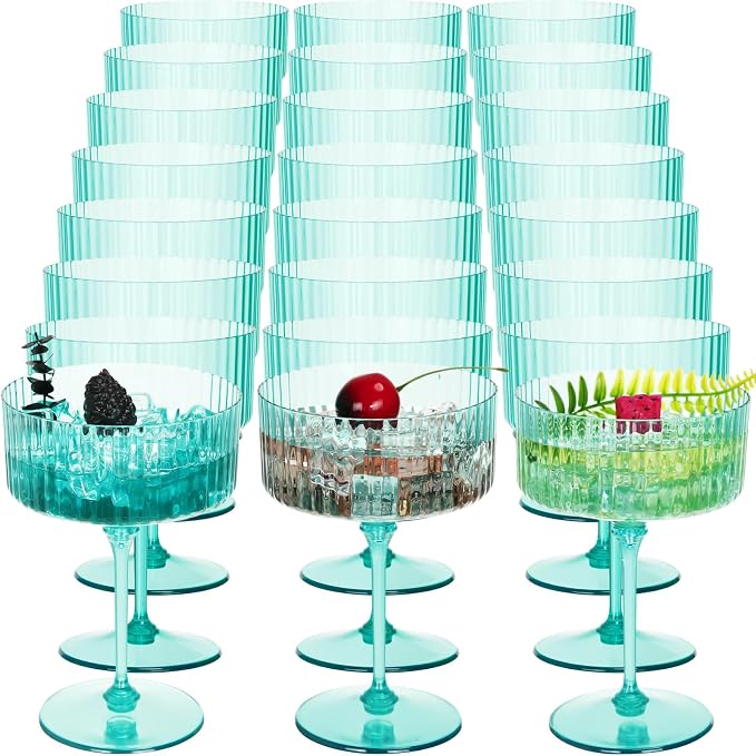 Jingmore 24 Pcs Ribbed Martini Glasses 10 oz Disposable Plastic Vintage Ribbed Coupe Glasses Unbreakable Dessert Parfait Glassware for Wedding Birthday Party Supplies (Light Green) by Jingmore
