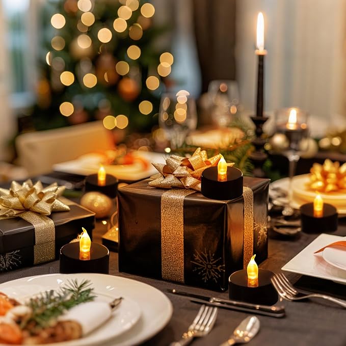 Tea Lights Battery Operated Candles LED Tea Lights Flameless Candles 200+ Hours Flickering Fake Tealights for Halloween, Christmas Home Table Decor(Black, 24 Pack) - Image 7