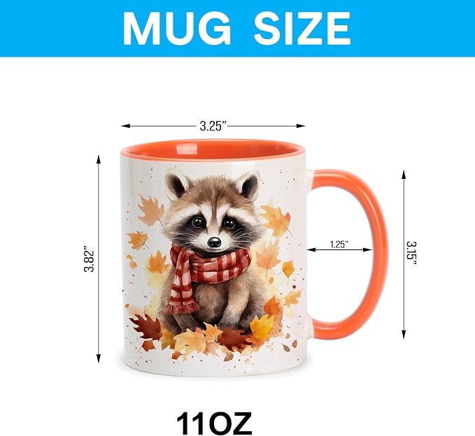 Hyturtle Fall Raccoon Mug, Autumn Birthday Gifts For Raccoon Lovers | Autumn Thanksgiving Decor, Raccoon Gifts For Women, Durable 11oz ceramic mug, Vivid double-sided print, Comfort grip handle - Image 4