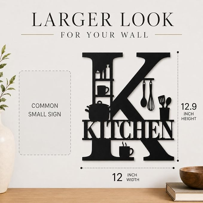 Kitchen Metal Wall Decor, Farmhouse Kitchen Sign, 14 Inch | 14-inch matte black metal kitchen sign with pre-drilled holes for farmhouse, modern, rustic, or industrial wall decor. - Image 3