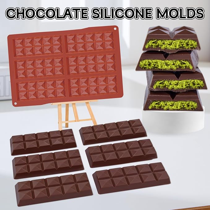 Chocolate Bar Molds Silicone Non Stick 2 Pack,Deep Dubai Granola Bar Diamond Shapes Mold for Making Filling Knafeh Pistachio Candy Snacks - Image 5