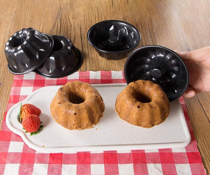 Webake 4 Inch Mini Fluted Tube Pans Nonstick Bakeware Set of 4, Angel Food Cake, Kugelhopf, Brownie - Image 6