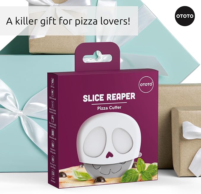 NEW - OTOTO Slice Reaper Pizza Cutter Wheel - Funny Gifts, Grim Reaper Halloween Gifts Cute Kitchen Accessories, Pizza Slicer with Cover, Kitchen Gothic Spooky Gifts, Stainless Steel Handheld (Skull) - Image 7