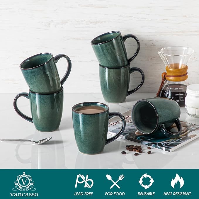 vancasso STARRY Ceramic Coffee Mug Set of 6, 16 Oz Tea Cups with Handle for Latte, Tea, Cappuccino, Milk, Cocoa, Microwave&Dishwasher Safe, Green - Image 3