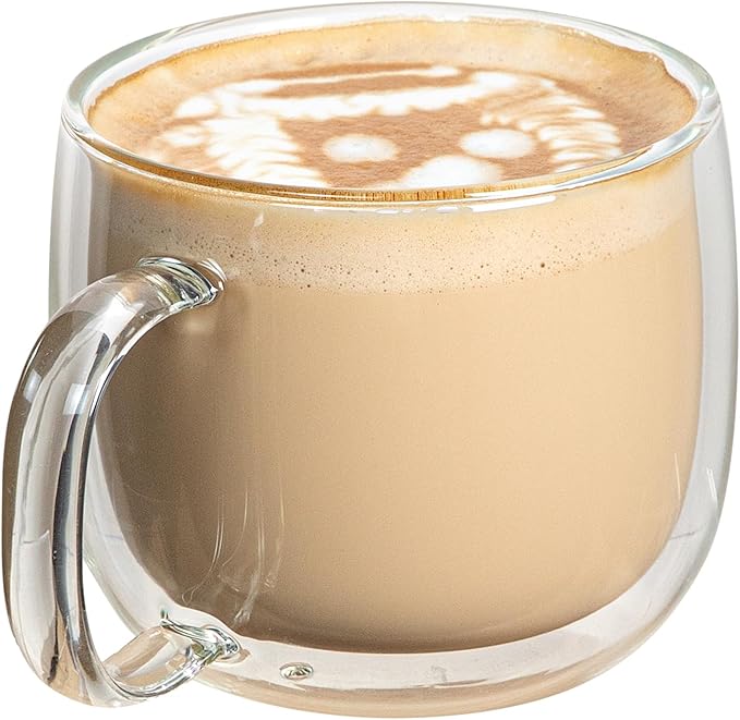Restaurantware-Forma Professional 16.9 Ounce Double Wall Coffee Mugs, 12 Insulated Coffee Mugs With Handle - Dishwashable, Reusable, Clear Glass Beverage Cups, Freezable, For Hot Or Cold Beverages