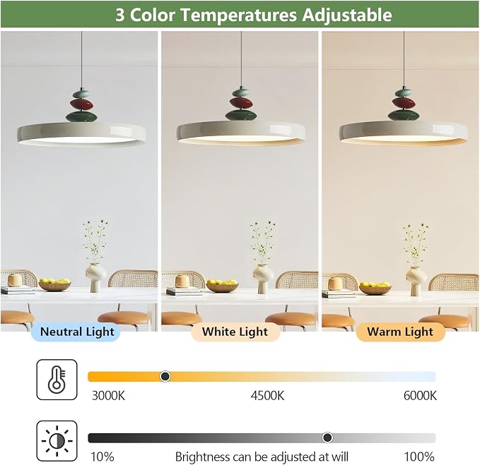 Modern Pendant Lights,White 16" LED Pendant Lighting Fixture with Remote Control Dimmable 3 Color Mode & Brightness, Adjustable Hanging Lamp for Kitchen Dining Room Bedroom Kitchen Island - Image 5