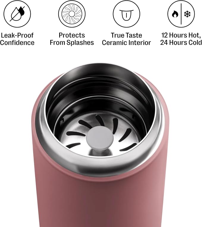 Fellow Carter Move Ceramic Lined Travel Coffee Mug 16 oz - Leak-Proof Lid | No Metallic Taste, Dishwasher Safe, Hot 12Hr Cold 24Hr, Stainless Steel Tumbler, BPA-Free, Fits Cup Holders, Desert Rose - Image 2