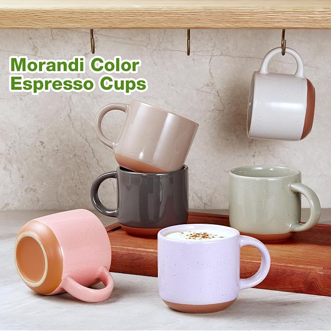 Gencywe® Morandi Color Ceramic Mini Espresso Cups Set of 6, 5 oz Expresso Mugs with Handle,Porcelain Coffee Mugs Demitasse Cups, Modern Style Cups, Microwave Dishwasher Safe Suit for Espresso Machine - Image 3
