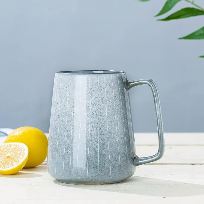 24 oz Large Ceramic Coffee mugs, Extra Large Cup, Big Handle (grey line) | Extra Large Tea and Coffee Cups, Large Handle Coffee Mug for Office and Home, Microwave and Diahwasher Safe - Image 3