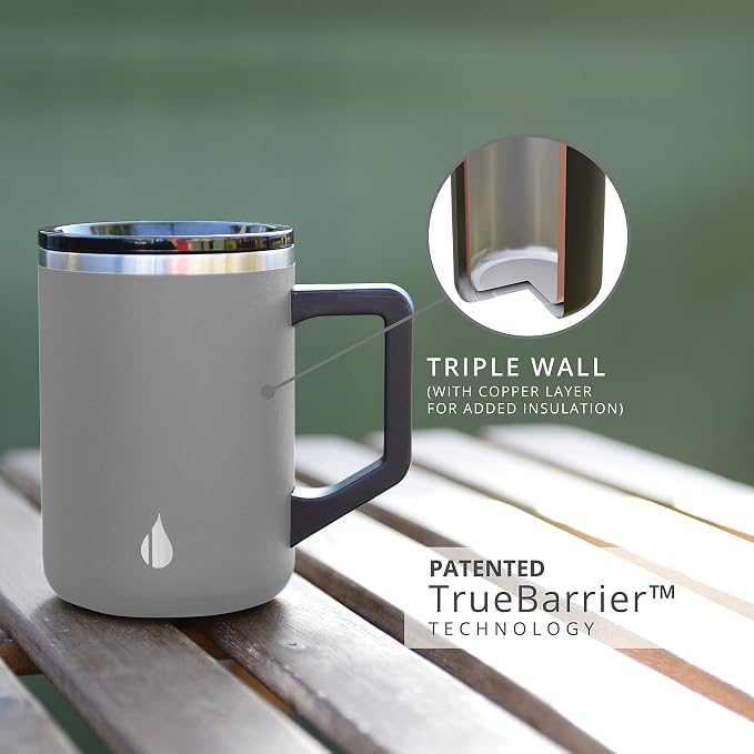 Elemental Insulated Coffee Mug - Triple-Wall Stainless Steel Summit Travel Cup for Hot and Cold Drinks - Thermal Coffee Mug with Lid and Handle for Camping, Office & Travel 16oz - Graphite - Image 7